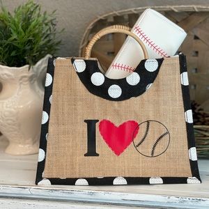 New I Love Baseball Jute Handbag
